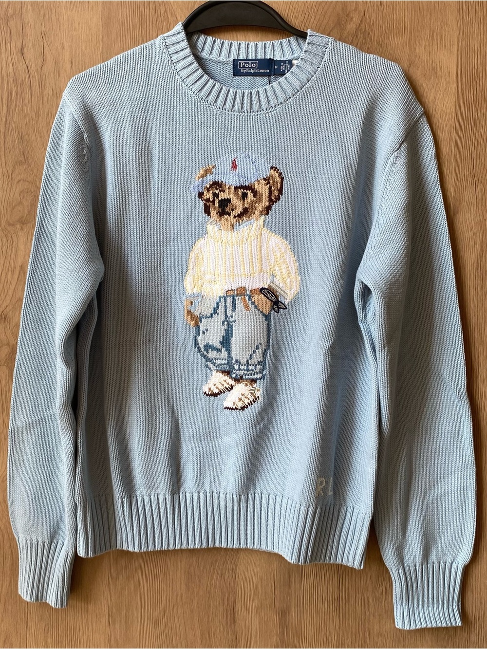 Polo by Ralph Lauren Light Blue Bear Intarsia Crewneck Sweater